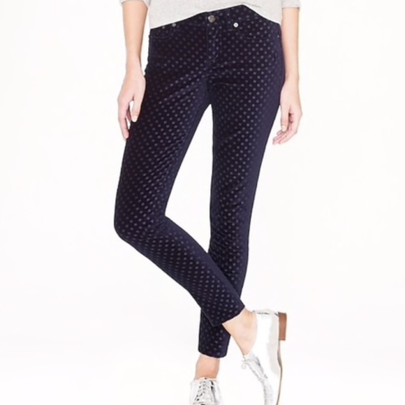 J.Crew Blue Velvet Polka Dot Toothpick Ankle Pants 32T